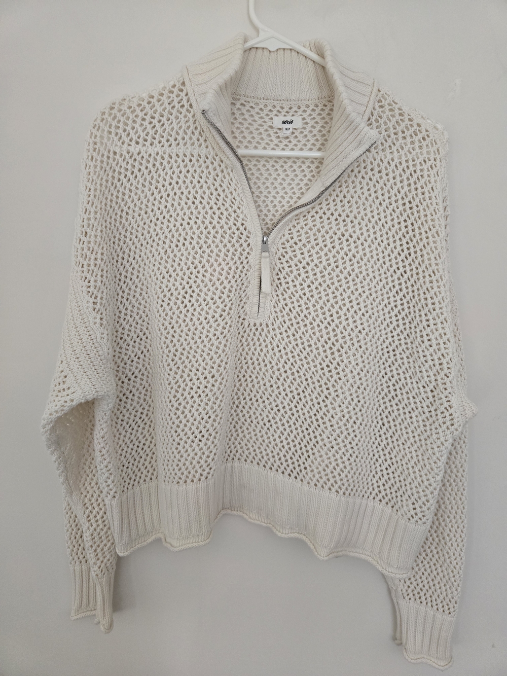 aerie Cream Open-Weave Half-Zip Turtleneck Sweater Normcore Size Sm